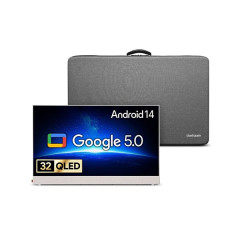 [더함] 스마트 돌비 AI 구글5.0 포터블 무선 QLED TV 32인치 (화이트) + 전용 하드케이스