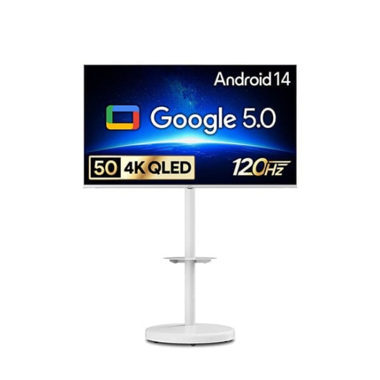 [더함] 스마트 구글 5.0 OS 안드로이드 14 QLED TV 50인치 (화이트) + 이동형스탠드